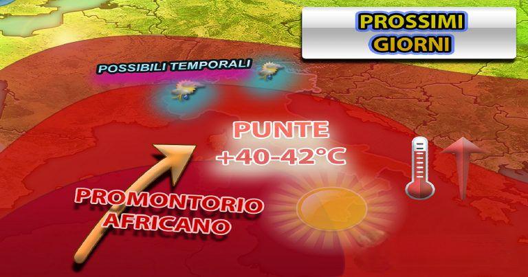 Meteo, caldo estremo in arrivo: punte oltre i +40°C, ma attenzione anche a violenti temporali